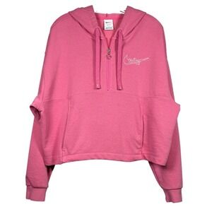 NIKE Dri Fit Women's 1/2 Zip Cropped Hoodie, Oversized Pink, Embroidered, Size L